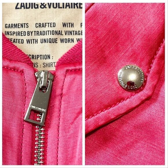 Zadig & Voltaire Ben Bomber Jacket, Pink, Fuchsia, Size M - Picture 13 of 16